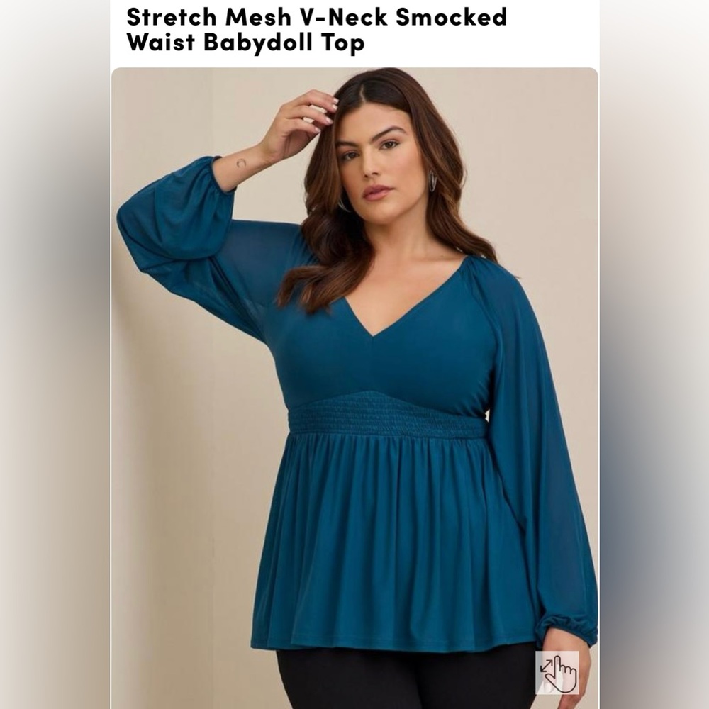Stretch Mesh V-Neck Smocked Waist Babydoll Top